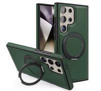 Swivel Stand Premium Leather Case For Samsung Galaxy S25 Ultra, Business Magnetic Anti-Fall Bracket Protective Case for Samsung Galaxy S24 S23 Series (S25Edge,Green)
