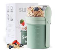 Swkien Tazza per cereali da asporto, 450 ml + 250 ml, tazza da yogurt da asporto con cucchiaio, bicchiere per cereali e yogurt, tazza per cereali a prova di perdite (verde)