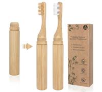 SWKJ Spazzolini da denti portatili in bambù, 2 pezzi, in bambù naturale biologico, pieghevole, con setole morbide, ecologici e senza plastica, per casa, scuola, viaggi di lavoro, viaggi, campeggio