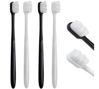 SWKJ Spazzolino da denti a setole morbide per adulti, 4 pezzi, micro nano spazzolino manuale con 20000 setole, spazzolino extra morbido per gengive e denti sensibili (bianco + nero)