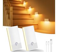 Swoieltr Luce Notturna con Sensore di Moviment, 2 Pezzi Ricaricabile Luce Notturna a Led ON/OFF/AUTO Modalità, 2700K Bianco Caldo Luce Bambini per Scale Corridoio Camera da Letto Soggiorno