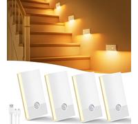 Swoieltr Luce Notturna con Sensore di Moviment, 4 Pezzi Ricaricabile Luce Notturna a Led ON/OFF/AUTO Modalità, 2700K Bianco Caldo Luce Bambini per Scale Corridoio Camera da Letto Soggiorno