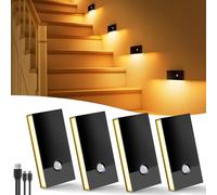 Swoieltr Luce Notturna con Sensore di Moviment, 4 Pezzi Ricaricabile Luce Notturna a Led ON/OFF/AUTO Modalità, 2700K Bianco Caldo Luce Bambini per Scale Corridoio Camera da Letto Soggiorno