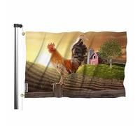 Swono Crowing Rooster Flag 3x5 ft Farm Fence Sun Rises Cock Animal Flag Double Sided Double Stitched with Brass Grommets