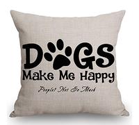Swono Federa per cuscino in cotone e lino con scritta "Dogs Make Me Happy People Not So Much", 45,7 x 45,7 cm, colore: nero