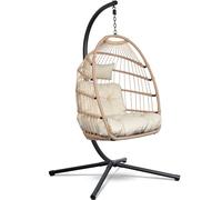 Swoods Sedia sospesa per Uova - Sedia sospesa con Supporto - per Interni ed Esterni - in uscini - Sedia per Uova - Cocoon - Sedia Uovo - Fino a 150kg - Naturale