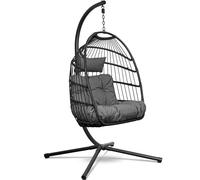 Swoods Sedia sospesa per Uova - Sedia sospesa con Supporto - per Interni ed Esterni - in uscini - Sedia per Uova - Cocoon - Sedia Uovo - Fino a 150kg - Grigio Scuro