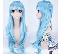 Sword Art Online Yuuki Asuna per donna Parrucca lunga sintetica 100 cm marrone chiaro blu parrucca cosplay resistente al calore
