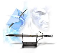 Swords and more, spada di The Witcher Geralt Riv d’argento, tagliacrte con supporto in miniatura da 21 cm; regalo videogioco per fan, giocatori e collezionisti