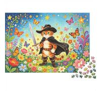 Swordsman Cat Puzzle 1000 Pezzi Riciclabile Material Illustrazione Di Favola Puzzles for Elderly Alleviare La Deuominiza Senile Fun Attività Great Regalo Idea 52x38cm/1000 pezzis