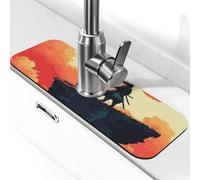 Swordsman Under The Setting - Tappetino paraspruzzi per rubinetto, con ventosa per rubinetto della cucina, maniglia del rubinetto, tappetino antigoccia per bagno (38,1 x 14 cm)