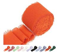 Swpeet 1 rotolo arancione circa 1,5 "x 11 yard fatto a mano con frange in chiffon, nastri in tessuto con frange, fatti a mano, sabbia e nastro nude per confezioni regalo, artigianato, decorazione