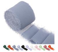 Swpeet 1 rotolo Blue Haze circa 1,5" x 11 yard nastro in chiffon con frange, fatto a mano, sabbia e nude per confezioni regalo, artigianato, decorazione