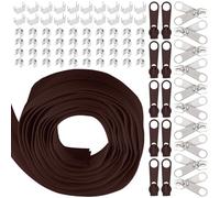 Swpeet 1 Rotolo da 10 Yard #5 Deep Coffee Nylon Zipper Tape Strip con 20 Pezzi Matched Sliders - Kit di Ricambio con Doppio Cursore Singolo