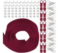 Swpeet 1 rotolo da 10 yard #5 vino rosso nylon chiusura lampo con 20 pezzi abbinati, set di ricambio con cerniera a doppio cursore singolo