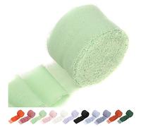 Swpeet 1 rotolo di nastro in chiffon con frange fatto a mano, colore verde chiaro, circa 1,5" x 11 cantiere, nastro con frange in tessuto, sabbia e nudo fatto a mano, per confezioni regalo,