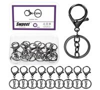 Swpeet 10 chiusure a moschettone nere lucide con portachiavi e anello portachiavi piatto, chiusure girevoli, ganci girevoli a scatto, ganci per borse, cinghie, portachiavi, artigianato fai da te