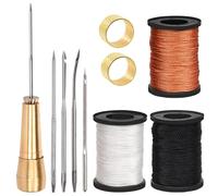 Swpeet 10 punteruolo da cucito in tela e pelle, portatile, include filo di nylon cerato da 50 m, manico in rame, 2 ditali per tessuti pesanti, strumenti da cucito fatti a mano in pelle per riparazioni