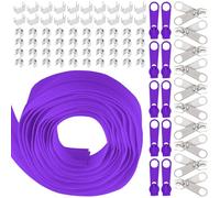 Swpeet 10 Yard #5 Deep Purple Nylon Zipper Tape With 20 Sliders - Endless Roll Set With Double Single Slider