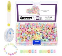 Swpeet 1002 perline colorate con lettere dell'alfabeto dalla A alla Z, con cordoncino elastico e forbici, perline cubiche che si illuminano al buio, per la creazione di gioielli fai da te, bracciali,