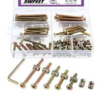 Swpeet 100Pcs Vite per hardware culla, zincato M6 x35/ 45/55 /65/75 mm Hex Socket Head Cap Culla perno e dadi barile con 1 x chiave Allen perfetto per mobili, culle, viti culla