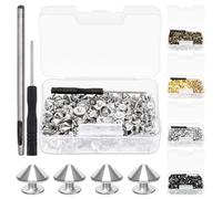 Swpeet 102 punte a cono color argento e borchie Kit con foro Punch e cacciavite, viti a rivetto rapide, viti a punta per vestiti, scarpe, artigianato in pelle