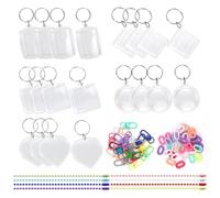 Swpeet - 110 portachiavi in acrilico trasparente, 5 stili, con anello di collegamento, catena a sfera e chiusura a moschettone girevole, portachiavi con cornice per foto e passaporto