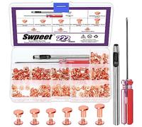 Swpeet 110 set di 6 misure M5 x 4 mm/5 mm/6 mm/8 mm/10 mm/12 mm rivetti in pelle oro rosa Chicago Binding Viti con kit di installazione, rivetti a vite M5 Chicago Binding Viti per riparazione pelle