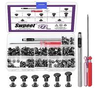 Swpeet 110 set di 6 misure M5x4mm/5mm/6mm/8mm/10mm/12mm/12mm Rivetti in pelle color pistola Chicago Binding Viti con kit di installazione, rivetti a vite M5 Chicago Binding Viti per riparazione pelle