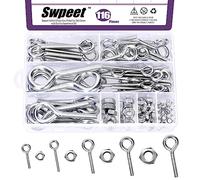Swpeet 116 pezzi 58 set di 5 misure vite per occhi in acciaio al carbonio con dado assortimento kit, occhi a vite per ornamenti, giocattoli, regali artigianali, vari manici in legno appesi