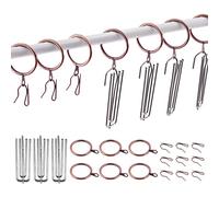 Swpeet 120 pezzi anelli per tende in metallo color bronzo rosso da 1,35 pollici - 30mm, anelli per appendere tende e ganci a pieghe pizzicate in acciaio inossidabile a 4 rebbi con ganci a perno per