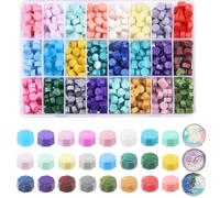 Swpeet 1200 pezzi, 24 colori, 8 mm, set di perline di cera, ottagono per sigilli di cera, ideali per timbri di cera, inviti di nozze, confezioni regalo, buste