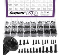 Swpeet 1200Pcs 24 dimensioni M1 M1.2 M1.4 M1.6 M1.7 M2 M2.5 M3 Phillips Flat Head Machine Screws Assortiment Kit, piccole viti a testa rotonda a testa piatta per connessione mobili