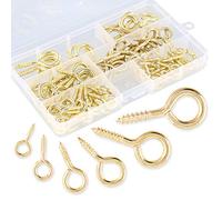 Swpeet 120PCS 6 taglie metal screw-in Eye bulloni vite occhi kit ganci, ganci viti autofilettanti ganci a vite dorato occhi per casa/lavoro/ufficio