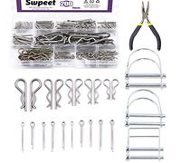 Swpeet 121Pcs 4 misure Bianco Zinco Lynch Pin con Anello e 304 In Acciaio Inox Coppiglia per Capelli Gancio e Clip a forma di R Fissaggio con Ago Pinze Kit per Trattori Agricoli Rimorchi