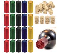 Swpeet 130Pcs 5 Colori Oro Nero Rosso Verde Blu PVC Calore Capsule termorestringenti e Naturale Diritto Bottiglia di Vino Tappi di sughero Assortimento Kit di Tappi di Vino per Bottiglie di Vino