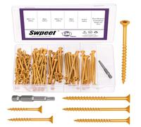 Swpeet 131 viti a testa piatta in 5 misure kaki con kit assortimento di punte a stella T25, viti a testa piatta T25 a stella Torx resistenti alla ruggine, viti per legno rivestite in ceramica esterna