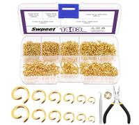 Swpeet 1403 pezzi, misura mista, 4 - 10 mm, oro aperto, set di anelli con pinzetta, pinza per saltare e aprirlo, connettore rotondo per la creazione di gioielli e la riparazione di collane