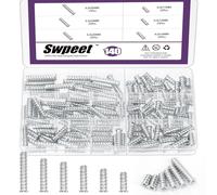 Swpeet 140Pcs 6Sizes Viti Europee a Testa Piatta Argento con Croce, Viti Phillips per Mobili a Testa Svasata, Viti Europee per Guide Cassetti, a Guida Pozi Compatibili con Parti di Mobili IKEA