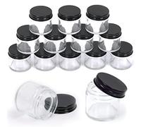 Swpeet 15 Confezioni da 2 oz - 60ML Barattolo di Vetro Trasparente con Coperchio Nero Kit Assortito, Barattoli Rotondi in Vetro per Cosmetici con Coperchi Barattoli da Viaggio Contenitori Cosmetici