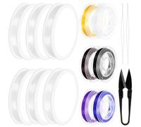 Swpeet 15 pezzi 6 rotoli di filo elastico colorato da 0,4 mm, 0,5 mm, 0,6 mm, 0,7 mm, 0,8 mm, 1 mm, aghi per perline da 125 mm, kit assortito di forbici a U, filo per perline trasparente per gioielli