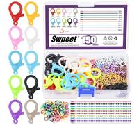 Swpeet 150Pcs 10 Colori Chiusure di Artiglie di Aragosta in Plastica con Catene a Sfera e Colori Misti Open Jump Anelli Kit Assortimento, Clip Portachiavi per la Fabbricazione di Gioielli