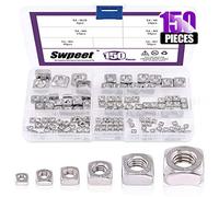 Swpeet 150Pcs 304 acciaio inossidabile 6 dimensioni metrico quadrato dadi assortimento kit, macchina a vite dadi metrico filetto grossolano - M3 M4 M5 M6 M8 M10