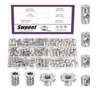 Swpeet 150Pcs M6×10/12/15/20 Dadi a Botte Nichelati con Inserti Filettati e Dadi a T Kit Assortimento, Dadi a Croce Scanalati, Dadi a 4 Punte, Dadi per Mobili per Letti Culle Armadi