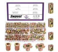 Swpeet 150Pcs M6×10/12/15/20 Dadi a Botte Zincati Colorati con Inserti Filettati e Dadi a T Kit Assortimento, Dadi a Croce Scanalati, Dadi a 4 Punte, Dadi per Mobili per Letti Culle Armadi