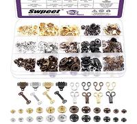 Swpeet 152 paia di 3 stili, ganci per gonna e occhi, ganci da cucito con bottoni in metallo, per cucito e occhielli con bottoni automatici in metallo per vestiti