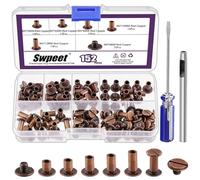Swpeet 152 pezzi m5x5mm, 6mm, 8mm, 10mm, 12mm rosso bronzo viti rivetti in pelle con perforatore e cacciavite rotondo testa piatta borchie a doppia testa per fai da te in pelle artigianale