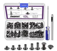 Swpeet 152 viti M5 x 5 mm, 6 mm, 8 mm, 10 mm, 12 mm, rivetti in pelle assortiti con perforatore e cacciavite, viti rotonde a testa piatta per fai da te, artigianato in pelle e rilegatura di libri