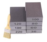 Swpeet 16 pezzi 10 x 2,8 x 1 pollici # 120 grana bianca ultra fine bagnata e asciutta spugna abrasiva e kit di pennelli in legno, tamponi abrasivi flessibili asciutti e bagnati