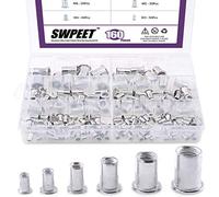 Swpeet 160 pezzi Kit di dadi a rivetti a testa piatta in lega di alluminio M3 M4 M5 M6 M8 M10 assortito, Nutsert di inserto in alluminio a battistrada perfetto per fornire filetti di cuscinetto ad alt